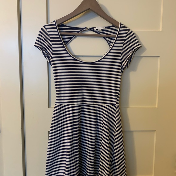 Navy & While Striped Backless Mini Dress - Picture 1 of 3